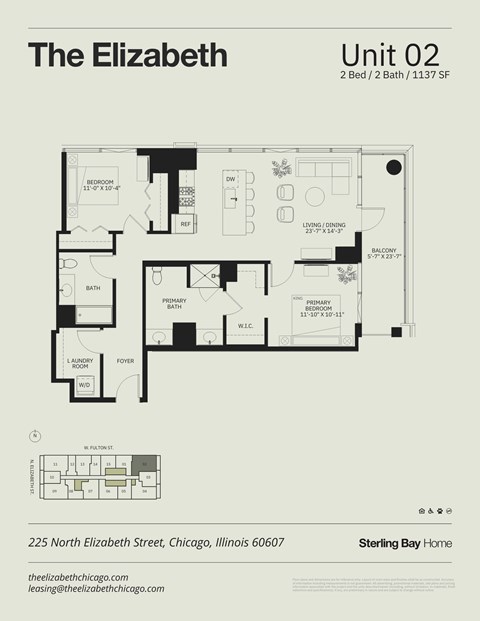 Floor plan for 2 beds, 2 baths, 1137 sqft
